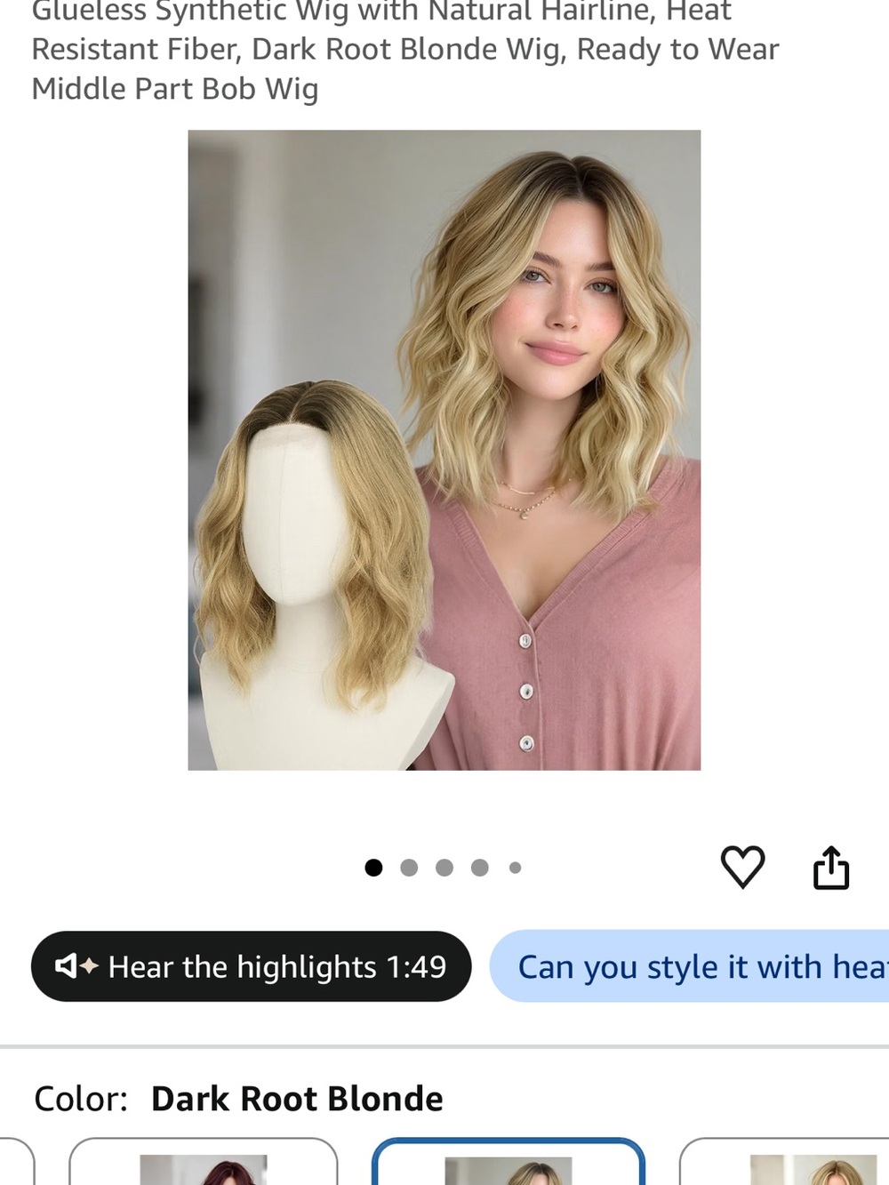 Brand new Dark Root Blonde Wavy Bob Wig